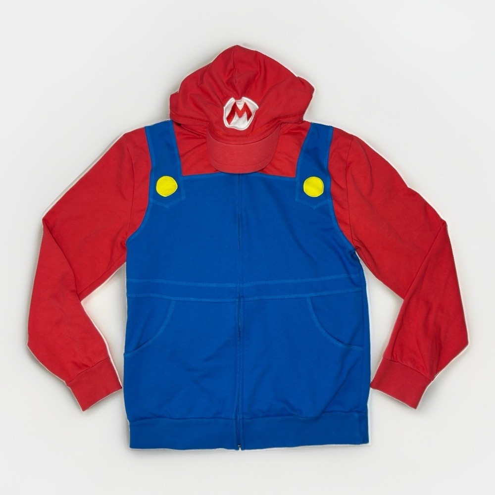 Super Nintendo World Mario Hoodie Jacket Red Blue Universal Studios Size S